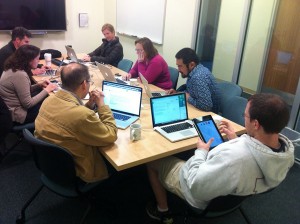 The Doc'ers hard at work reviewing Moodle 2.6.