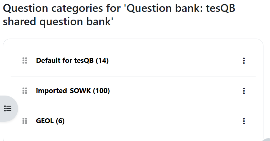 List of course question banks at the category level in Moodle 5.0.