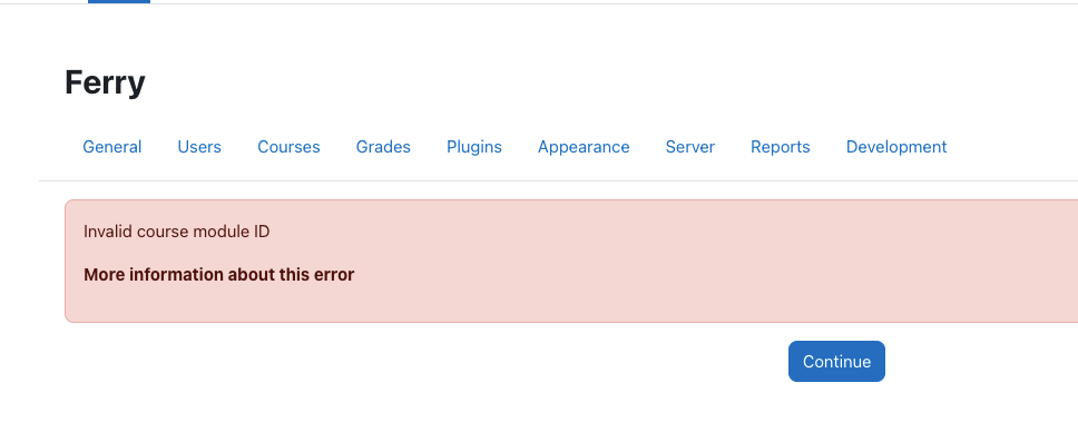 Moodle fatal error about invalid course module ID