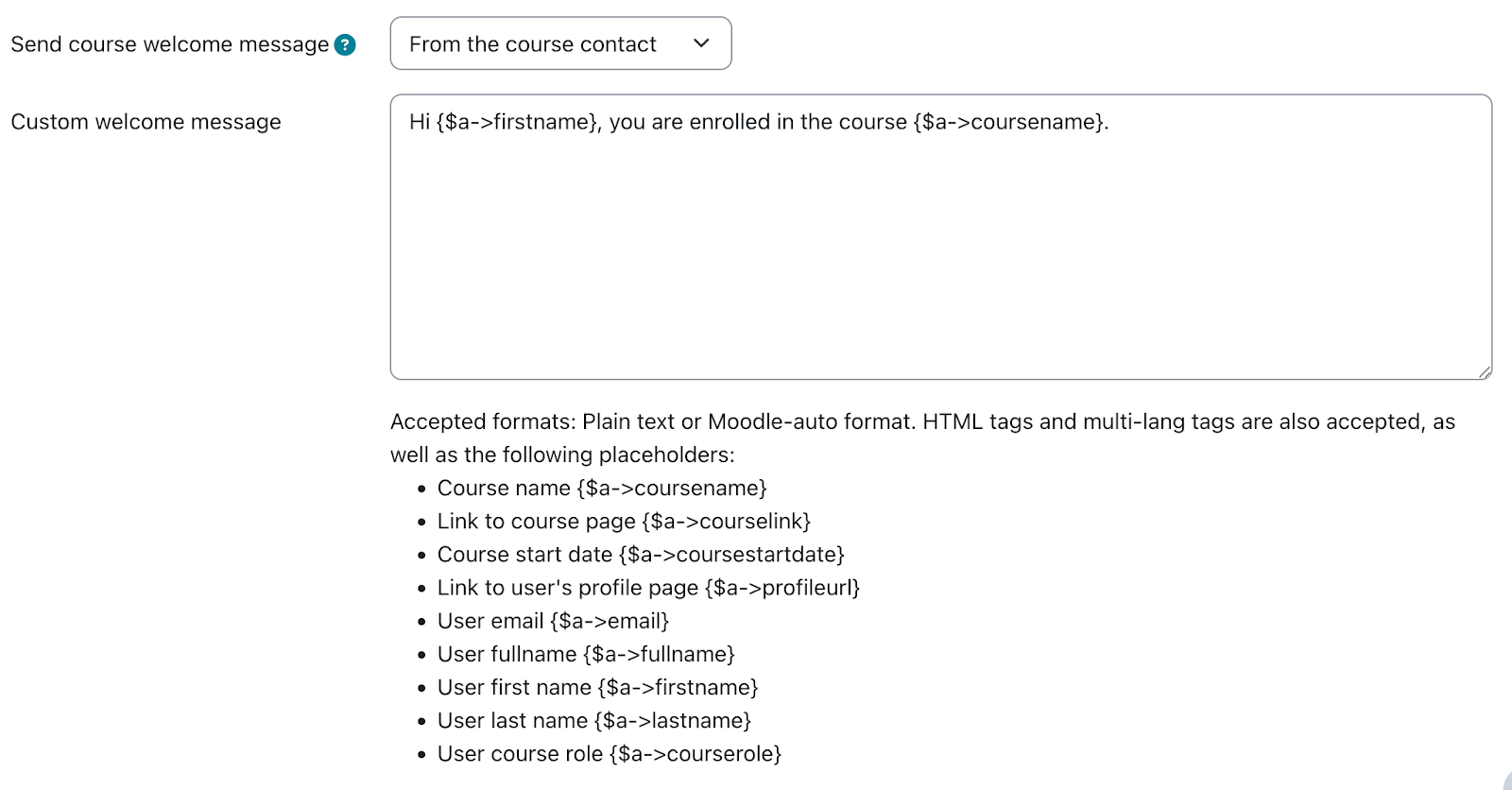Moodle string customization interface with different placeholders