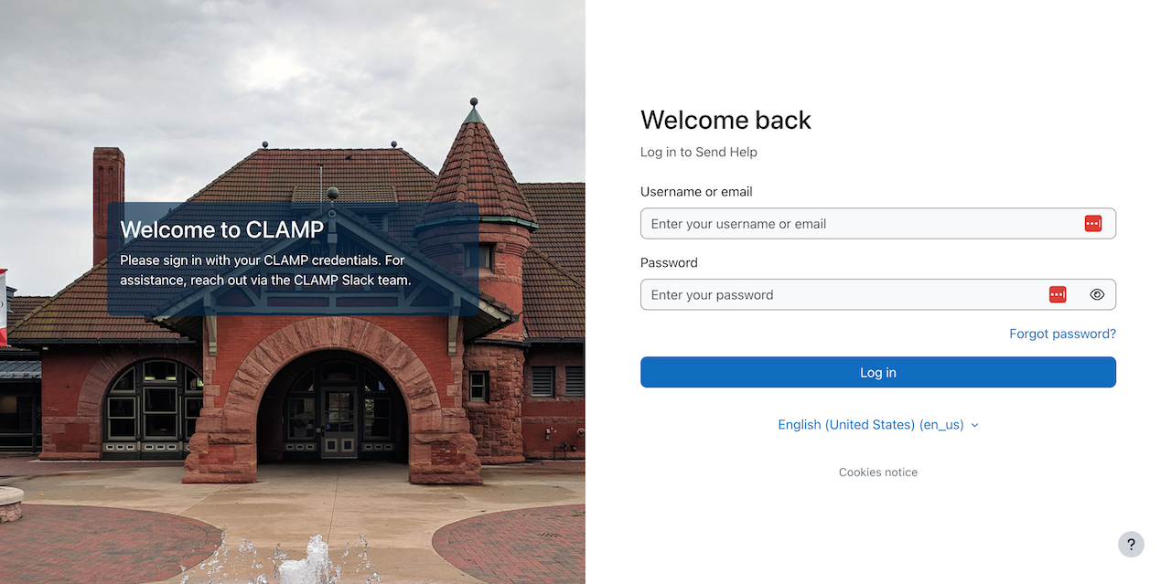 Customized login page in Moodle 5.2. Contains an image of the Kalamazoo Transportation Center and a login form.