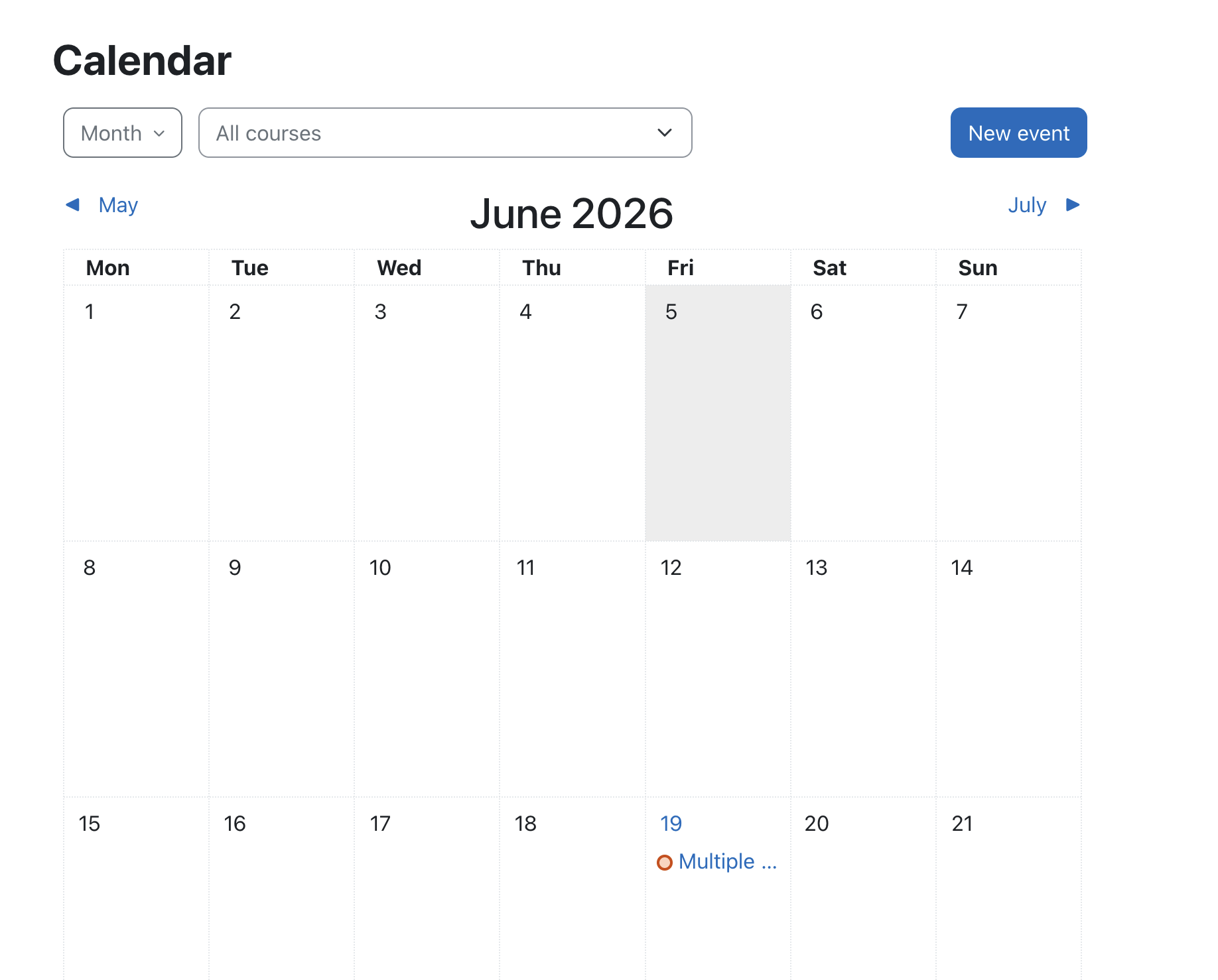 Calendar view. There is an event indicated by color alone.